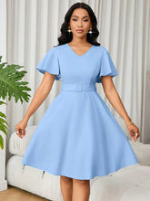 Lunessa Women's Elegant Minimalist Solid Color Ruffle Sleeve A-Line Dress, Summer